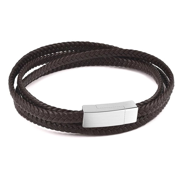 Classy Men Brown Multi-Layer Braided Leather Bracelet