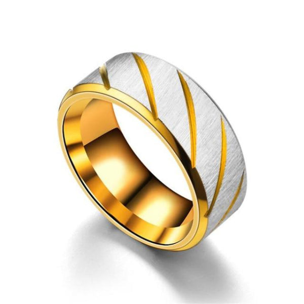 Classy Men Gold Striped Stainless Steel Ring - Classy Men Collection