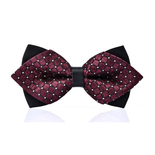 Classy Men Wine Red Dotted Pre-Tied Diamond Bow Tie