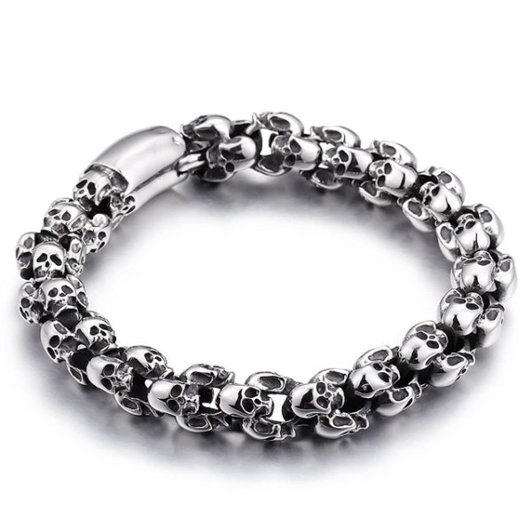 Classy Men Silver Skull Chain Bracelet