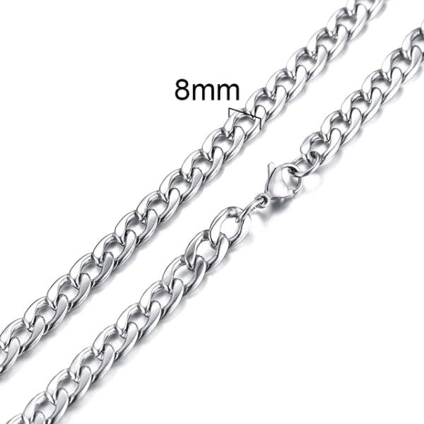 Classy Men 8mm Silver Curb Chain Necklace