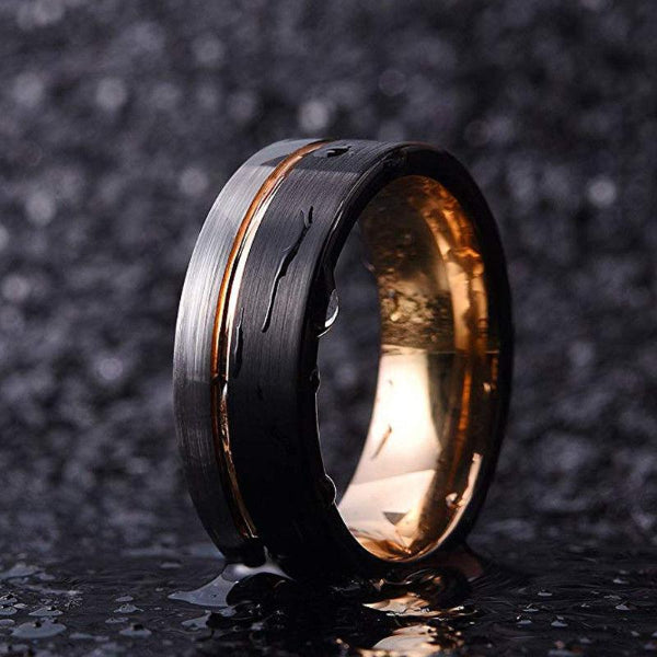Classy Men Black & Gold Tungsten Ring - Classy Men Collection