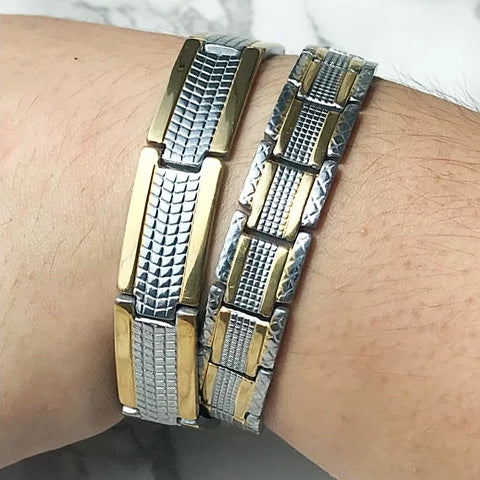 Classy Men Gold Silver Detailed Steel Bracelet