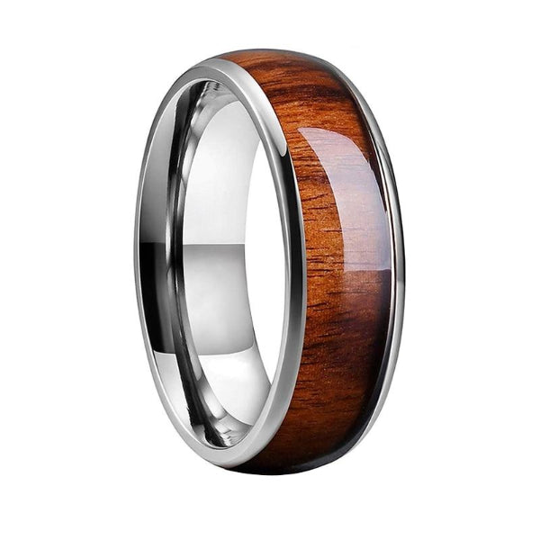 Classy Men Silver Koa Wood Tungsten Ring