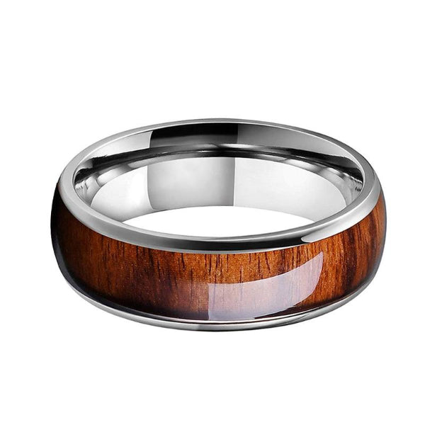 Classy Men Silver Koa Wood Tungsten Ring