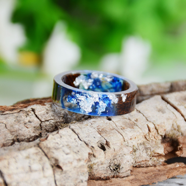 Wood Epoxy Ring With Blue Unique Pattern | Classy Men Collection