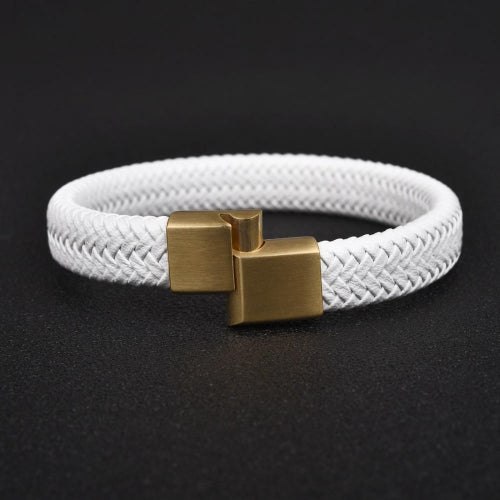 Classy Men White & Gold Braided Leather Bracelet