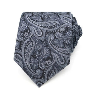 Classy Men Grey Silver Paisley Silk Necktie