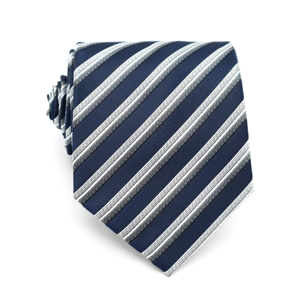 Cravatta di seta a righe 3D bianca blu da uomo di classe
