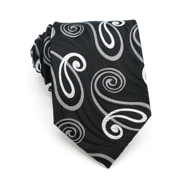 Cravatta di seta Paisley moderna bianca nera da uomo di classe
