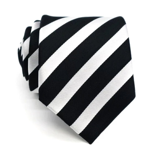 Classy Men Black White Striped Silk Tie
