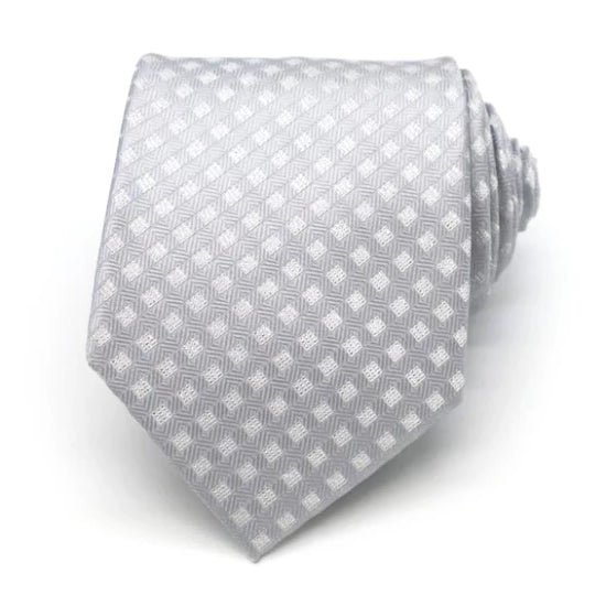 Cravatta di seta punteggiata bianca argento da uomo di classe