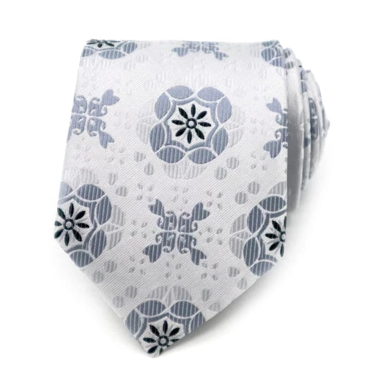 Classy Men Grey Silver Pattern Silk Tie
