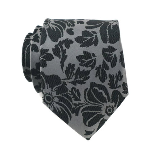 Cravatta di seta floreale nera grigia da uomo di classe