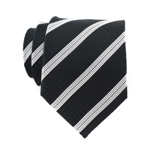 Classy Men Black White Stripe Silk Tie
