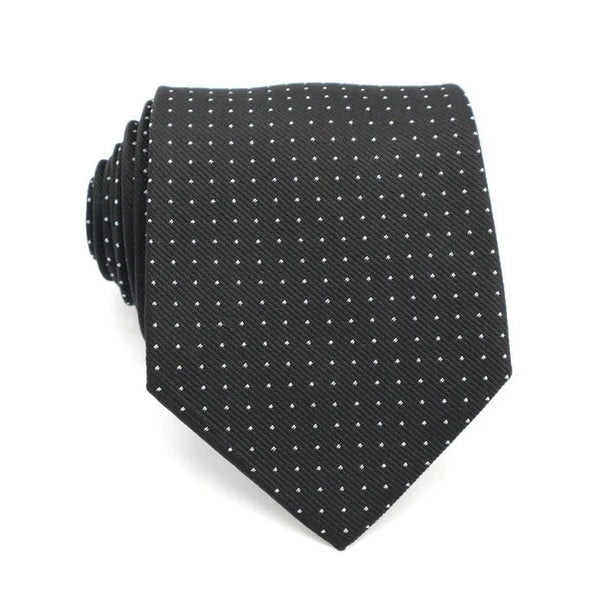 Cravatta di seta punteggiata bianca nera da uomo di classe
