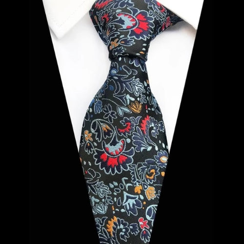Classy Men Black Detailed Floral Silk Tie - Classy Men Collection
