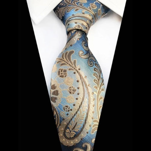 Classy Men Light Blue Paisley Silk Tie