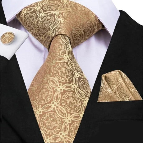 Classy Men Gold Circles Silk Tie