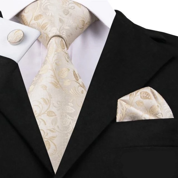 White Gold Floral Tie | Premium Satin | Classy Men Collection White Gold Floral Tie | Premium Satin | Classy Men Collection