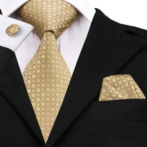 Classy Men Gold Circle Dot Silk Tie