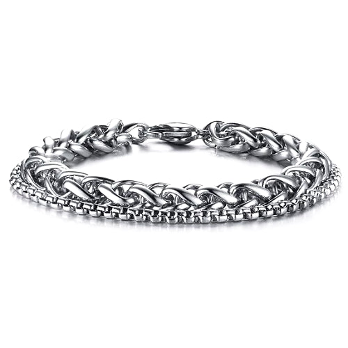 Classy Men Silver 2-Layer Chain Bracelet