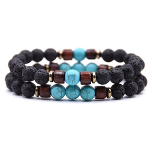 Classy Men Beaded Turquoise Wooden Bracelet Set - Classy Men Collection