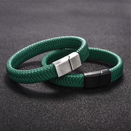 Classy Men Green Braided Leather Bracelet - Classy Men Collection