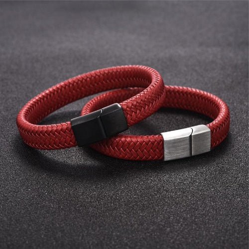 Classy Men Red Braided Leather Bracelet - Classy Men Collection