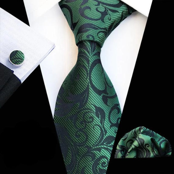 Classy Men Dark Green Floral Silk Tie