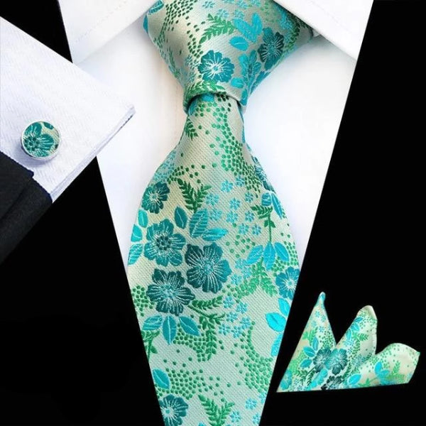 Classy Men Teal Floral Silk Tie