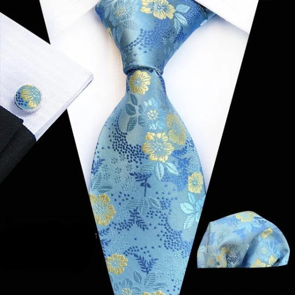 Classy Men Baby Blue Floral Silk Tie