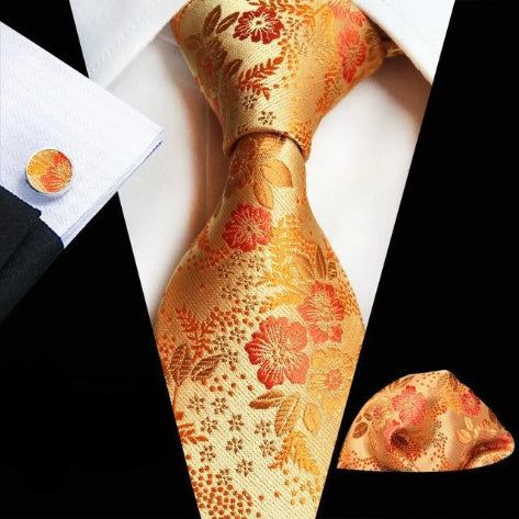 Classy Men Orange Floral Silk Tie