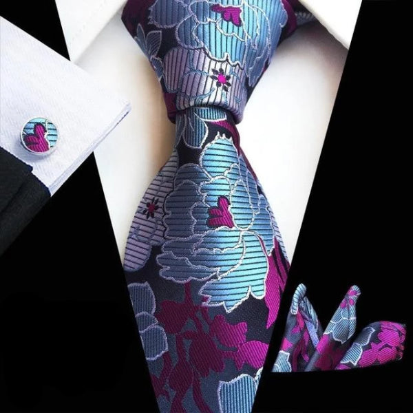 Classy Men Purple Blue Floral Silk Tie
