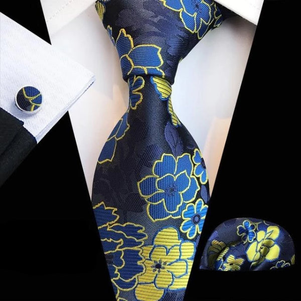 Classy Men Blue Yellow Floral Silk Tie