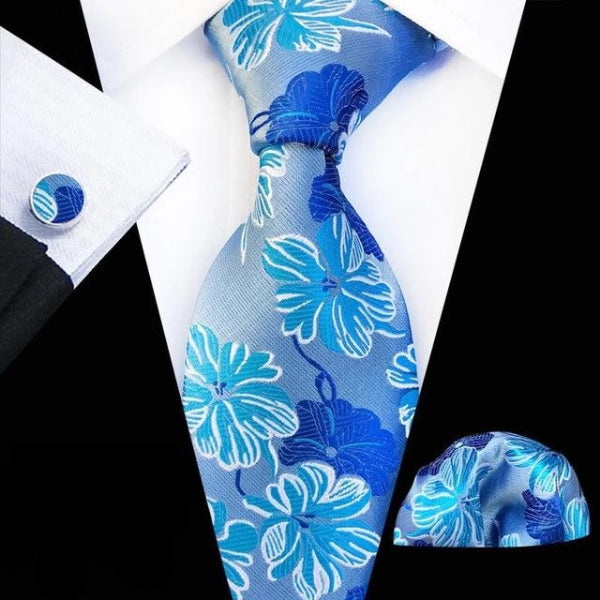 Classy Men Light Blue Floral Silk Tie