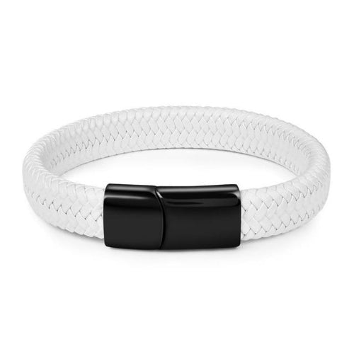 Classy Men White & Black Braided Leather Bracelet