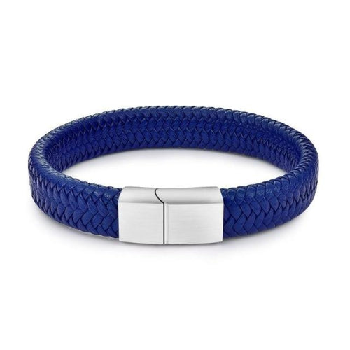 Thick Braided Leather Bracelet for Men Blue / 18.5cm/7.3