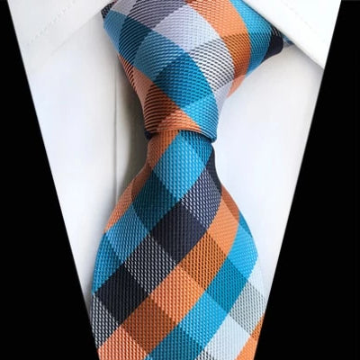 Classy Men Classic Turquoise Orange Check Silk Tie - Classy Men Collection