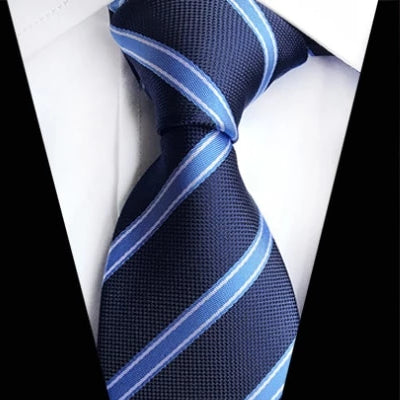 Classic Blue Silk Tie With Light Blue Stripes | Classy Men Collection