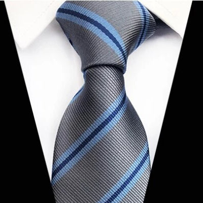 Classy Men Classic Grey Blue Striped Silk Tie - Classy Men Collection