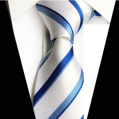Classy Men Classic White Blue Striped Silk Tie - Classy Men Collection