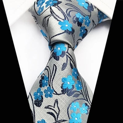 Classy Men Classic Sky Blue Floral Silk Tie - Classy Men Collection