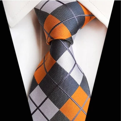 Classy Men Classic Orange Grey Check Silk Tie - Classy Men Collection
