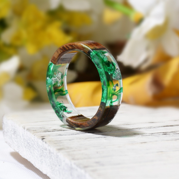 Wood Ring Resin Mens Ring Wood Epoxy Ring Green - Main Image