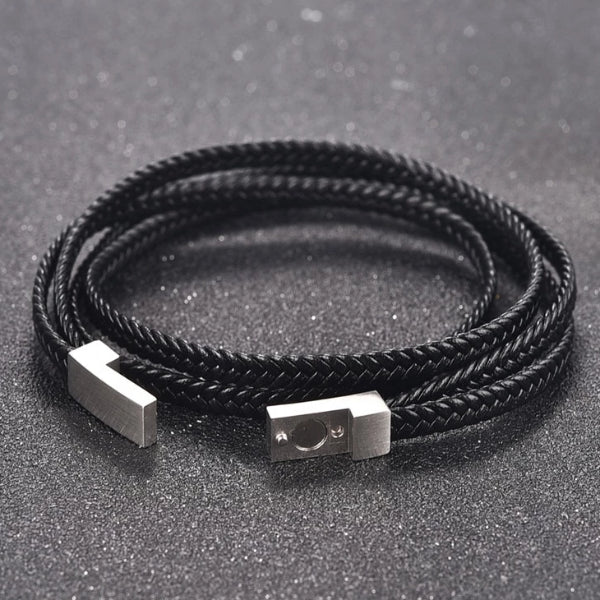 Classy Men Black Multi-Layer Braided Leather Bracelet