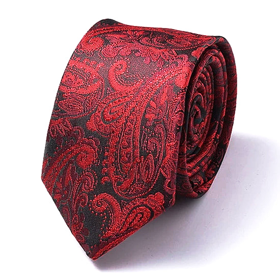 Classy Men Red Paisley Silk Skinny Tie