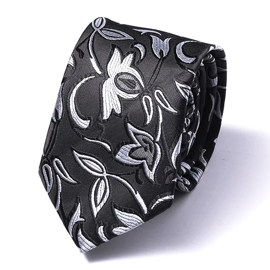Classy Men Black Flower Silk Skinny Tie - Classy Men Collection