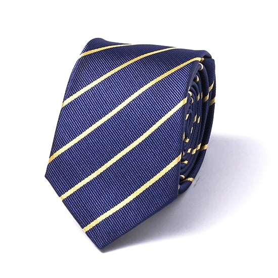 Classy Men Blue Yellow Striped Silk Skinny Tie - Classy Men Collection