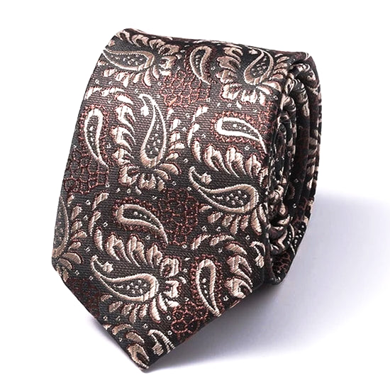 Classy Men Brown Paisley Silk Skinny Tie - Classy Men Collection